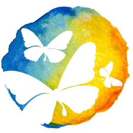 Butterflies in watercolor circleのイラスト素材