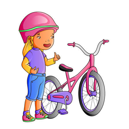 Cartoon cute little girl with bicycleのイラスト素材