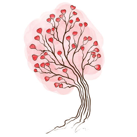Watercolor tree with heartsのイラスト素材