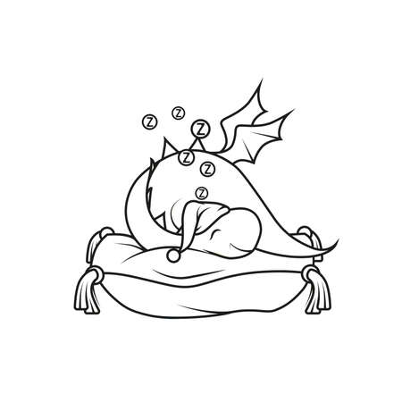Coloring book: Cute little dragon sleeping on the pillowのイラスト素材