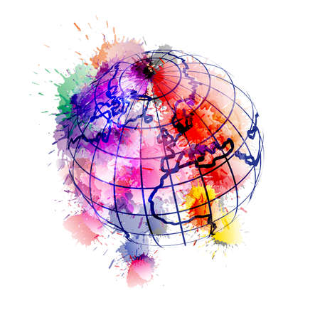 Globe covered with colorful grunge splashesのイラスト素材