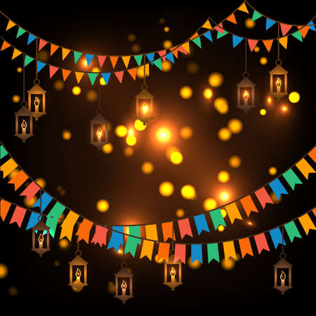 Street decoration. Flags and lanternsのイラスト素材