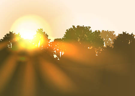 Sun rise with bright sunbeams an treesのイラスト素材