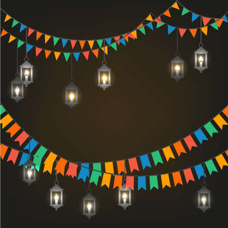 Street decoration. Flags and lanternsのイラスト素材