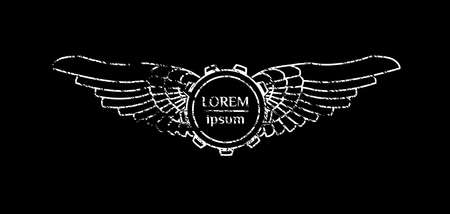 Steampunk style abstract emblem with gear and wings. Text is easy to editのイラスト素材