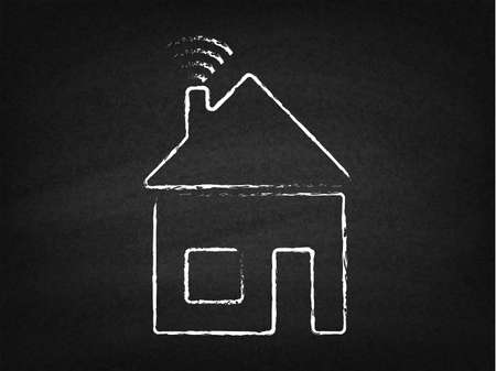 House with wi fi sign drawn chalk on blackboardのイラスト素材