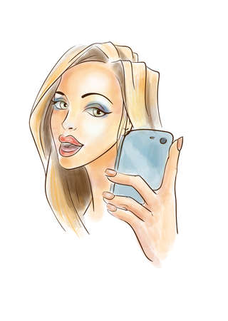 Young woman taking selfieのイラスト素材