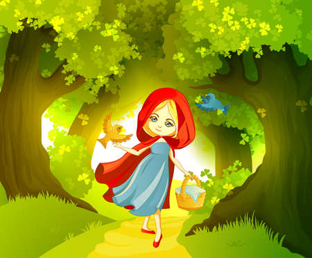 Red Riding Hood on the forest pathのイラスト素材