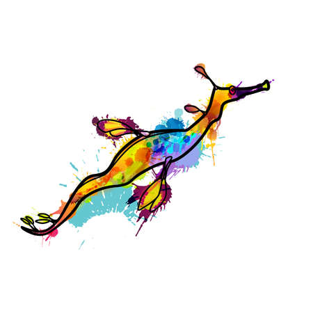 Weedy seadragon made of colorful splashesのイラスト素材