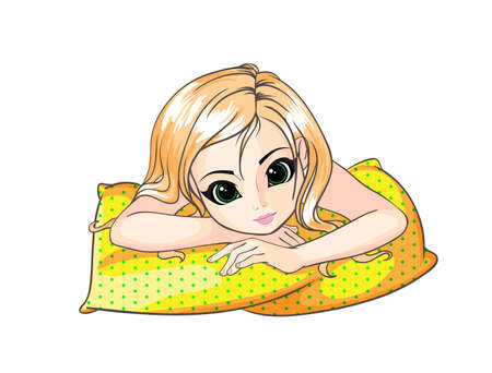 Girl on the pillowのイラスト素材