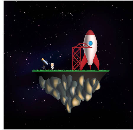 Flying isle with rocket and astronautのイラスト素材