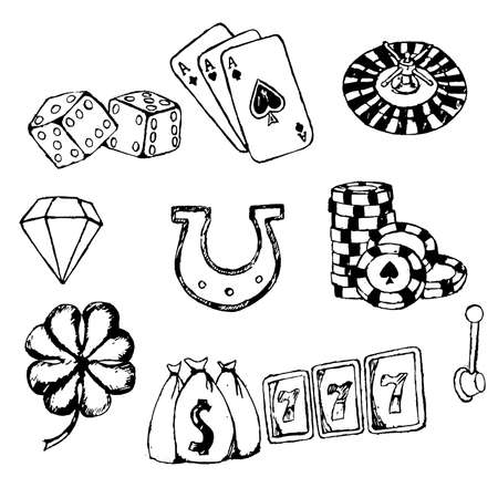 Gambling symbols sketches setのイラスト素材