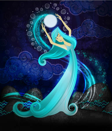 Shaman or witch dancing in the nightのイラスト素材