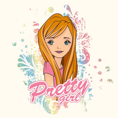 Pretty teenager girl portrait with grunge backgroundのイラスト素材