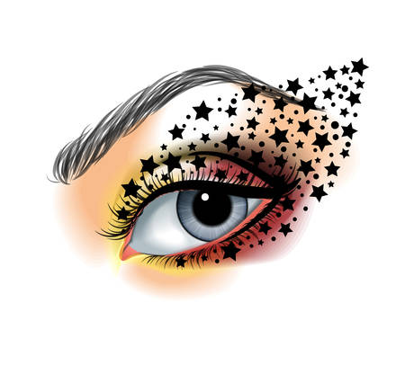 Colorful ye closeup with stars  makeup beauty and fashion creative conceptのイラスト素材