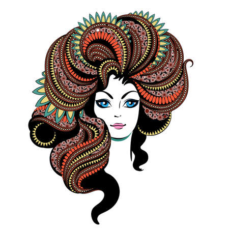 Young woman portrait with ornate hairのイラスト素材