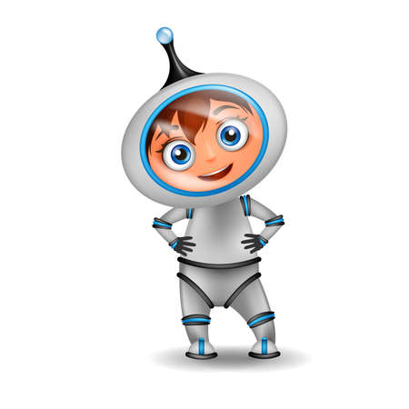 Cute cartoon astronaut standing isolatedのイラスト素材