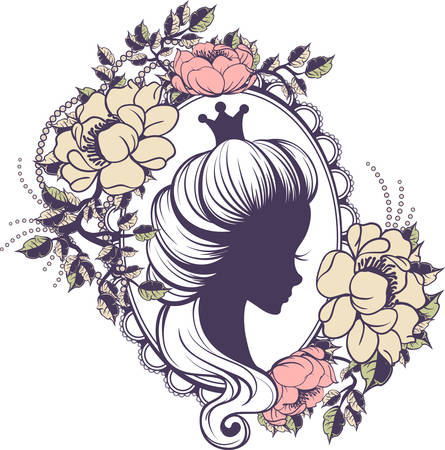 Princess portrait in floral frameのイラスト素材