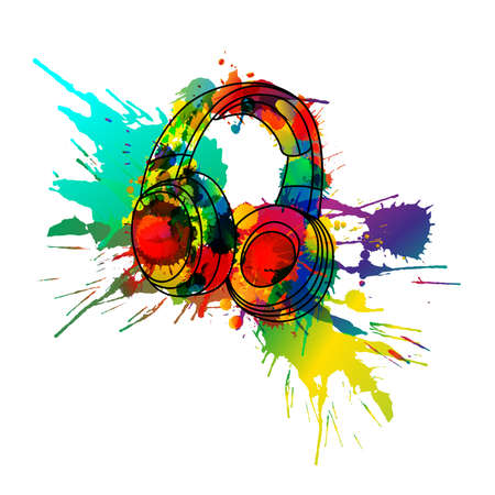 Headphones made of colorful splashesのイラスト素材