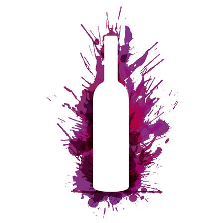 Wine bottle in front of colorful grunge splashesのイラスト素材