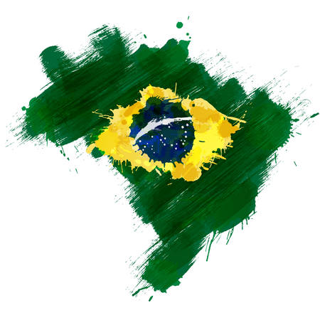 Grunge map of Brazil with Brazilian flagのイラスト素材
