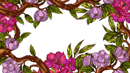 Vintage colorful floral frameのイラスト素材