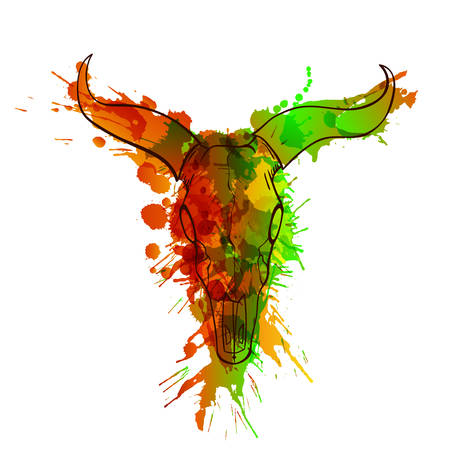Bull skull made of colorful grunge splashesのイラスト素材