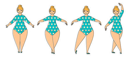 Plus size woman doing ballet exercisesのイラスト素材