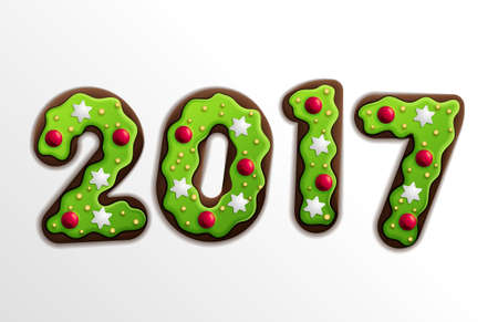 Cookie stylized 2017 lettering. New year 2017 greeting card templateのイラスト素材
