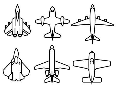 Thin line airplane icons setのイラスト素材