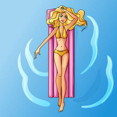 Beautiful girl lying on the air matressのイラスト素材