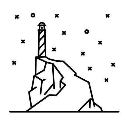 Flat line art lighthouse illustrationのイラスト素材