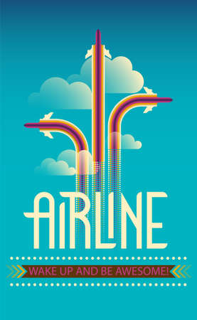Poster template with airplanes in front of sky and cloudsのイラスト素材