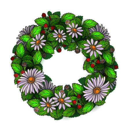Realistic chamomile floral wreathのイラスト素材