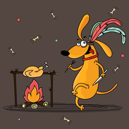 Dog, symbol of year 2018 cooking rooster.のイラスト素材