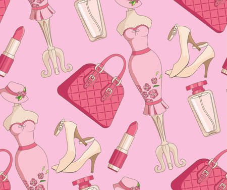 Woman fashion elements seamless pattern texture.のイラスト素材