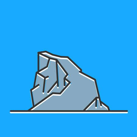 Flat line art mountain on blue background.のイラスト素材