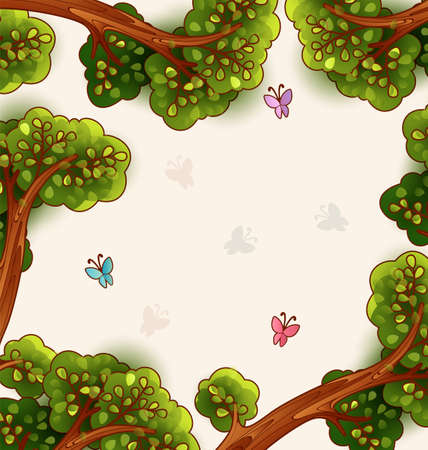 Looking up in the forest. Bright natural background with space for textのイラスト素材