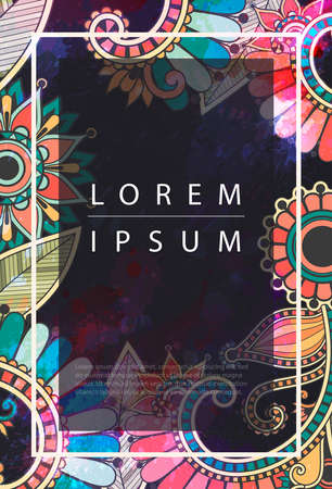 Frame with ethnic pattern elements. Banner or poster templateのイラスト素材