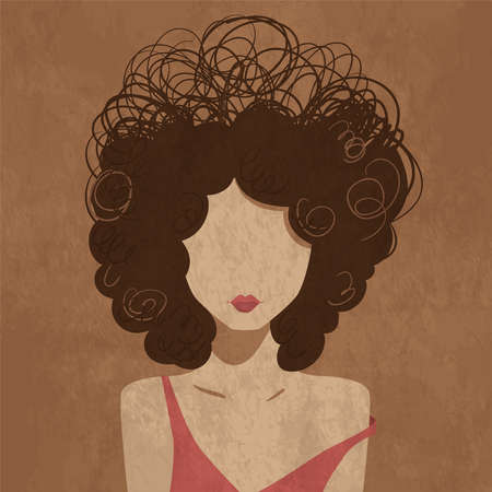 Minimalistic curly young girl portrait. Fashion vector illustration.のイラスト素材