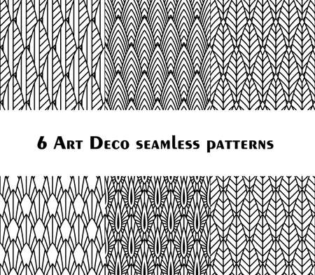Set of 6 fish scale art deco style patterns. Retro style ornaments suitable for textile, wrapping paper, tiles and backgrounds.のイラスト素材
