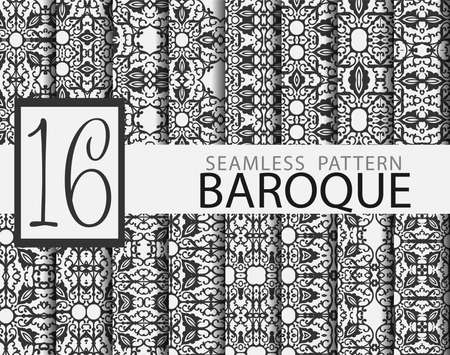 Set of 16 baroque seamless patternsのイラスト素材