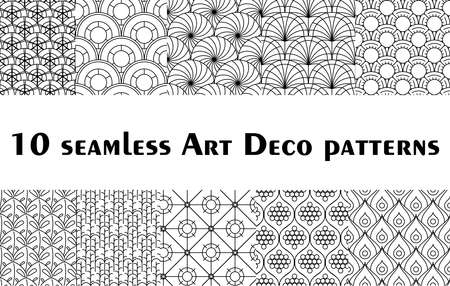 Set of 10 Art Deco and Art Nouveau seamless patternsのイラスト素材