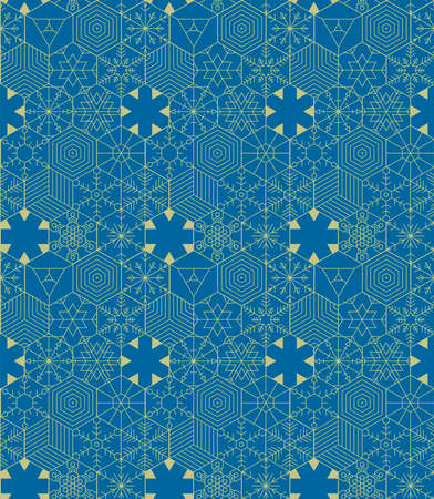 Hexagonal patchwork Snow Flake Pattern. Christmass and New Year wallpaper or wrapping paper design.のイラスト素材