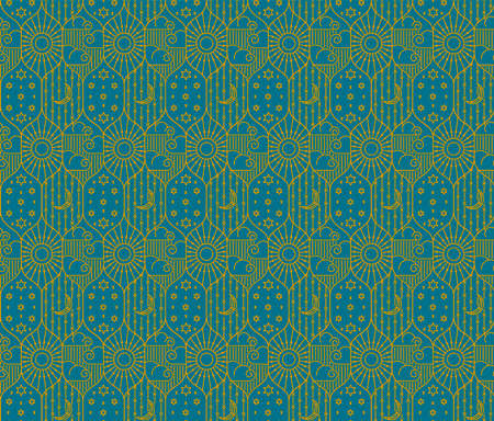 Art Deco seamless pattern with sun, moon and starsのイラスト素材