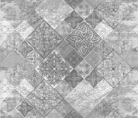 Ceramic tiles seamless grunge patchwork patternのイラスト素材