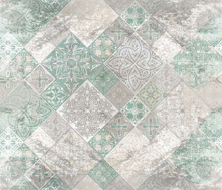 Ceramic tiles seamless grunge patchwork patternのイラスト素材