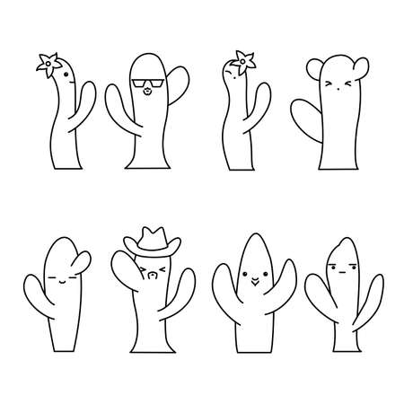 Set of funny cheerfull cactusesのイラスト素材