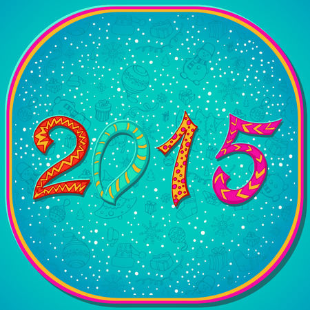 Hand drawn Happy New Year lettering Greeting Card. Vector illustration. Background with winter pattern.のイラスト素材