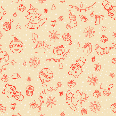 Hand drawn vector seamless Christmas elements pattern. Winter theme.のイラスト素材